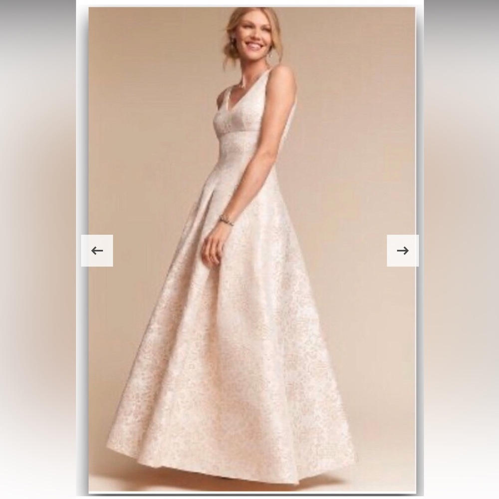 New Anthropologie BHLDN Hitherto Lincoln Jacquard Tulle Textured Dress Gold 4